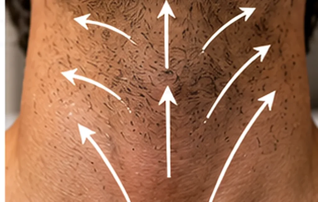 Como mapear o sentido de crescimento da barba no pescoço.
