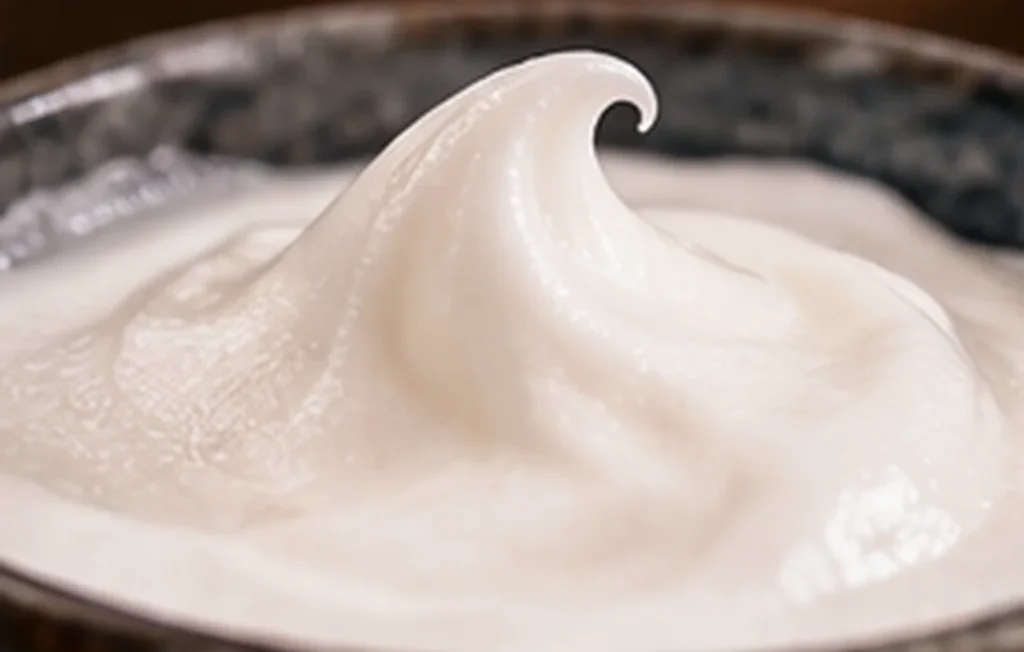 Exemplo de espuma de barbear cremosa, uniforme e brilhante