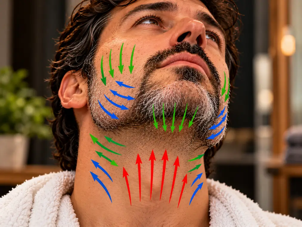 Direções do crescimento dos pelos da barba